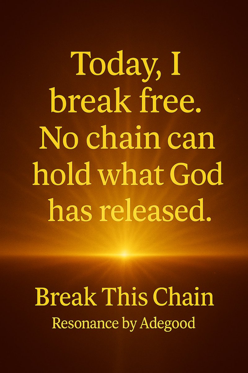 New week, new freedom 🔥
Every chain of fear, delay, and doubt is broken.
This week, you walk in victory — because God already released you. 🙏🏽✨

🎶 Break This Chain — Resonance by Adegood
👉🏽 youtu.be/8Am5cRfeOF0

#BreakThisChain #ResonanceByAdegood #Faith #Freedom