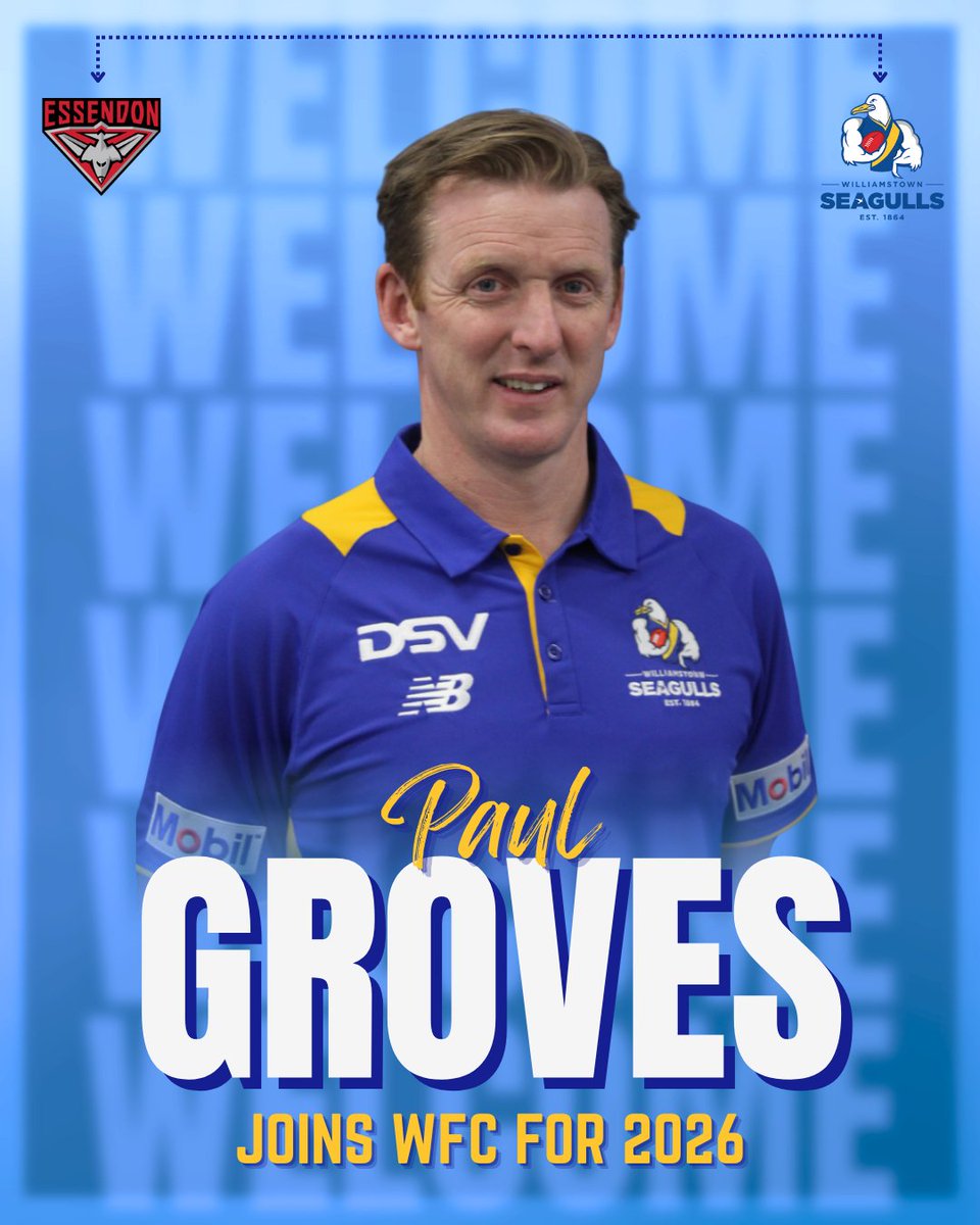 New era loading for the Gulls 💥

Welcome 2018 AFLW Premiership coach Paul Groves as our new VFLW Senior Coach for 2026!

With a career at the Western Bulldogs and Essendon AFLW sides, Groves brings elite-level coaching experience to the nest 🏆

Big things ahead for our VFLW