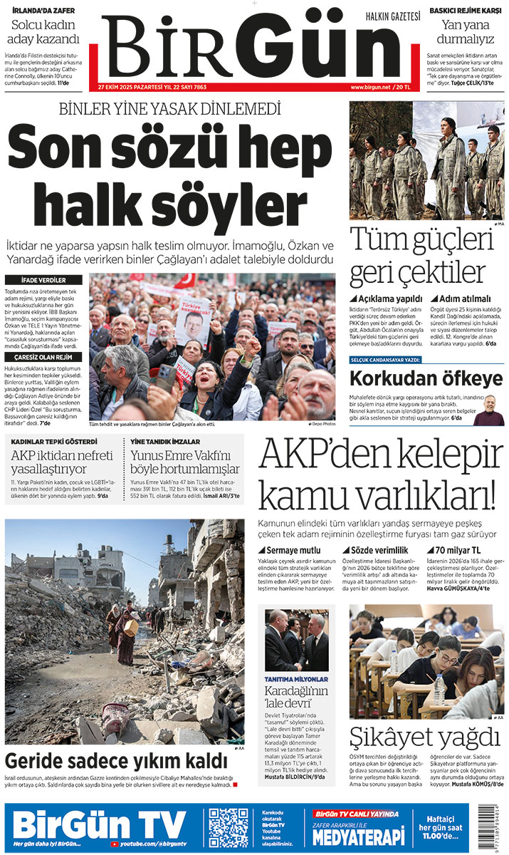 Binler yine yasak dinlemedi

Son sözü hep halk söyler

İktidar ne yaparsa yapsın halk teslim olmuyor. İmamoğlu, Özkan ve Yanardağ ifade verirken binler Çağlayan’ı adalet talebiyle doldurdu

birgun.net/haber/kumpasla…

Bugünün BirGün’ü