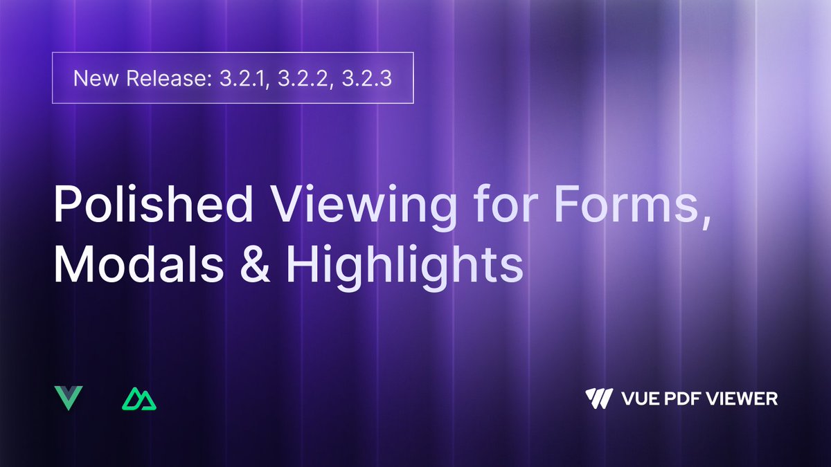 VuePDF's tweet image. 🧩 Vue PDF Viewer v3.2.1 → v3.2.3 is out!
These updates improve how PDFs are rendered in modals, handle overlapping highlights better, and fix issues with fillable form fields.
👉 See what’s new: docs.vue-pdf-viewer.dev/introduction/c…
#vuejs #vuepdfviewer #javascript