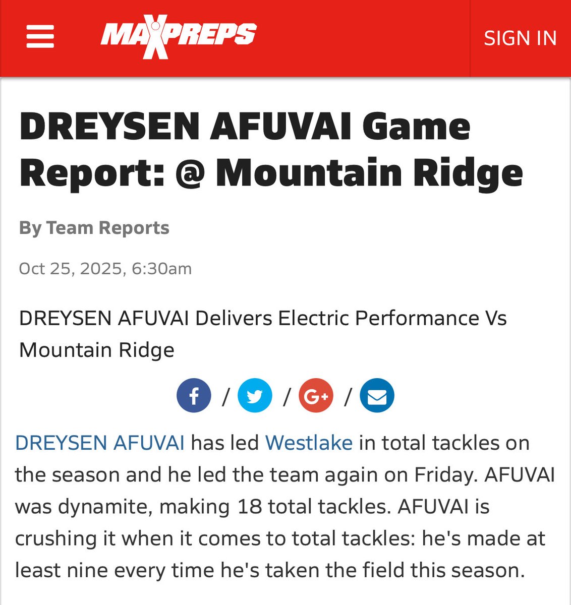 Thanks <a href="/MaxPreps/">MaxPreps</a> for the write up against Mountain Ridge. Not the outcome we wanted, but taking the lessons and moving forward. Playoffs up next. 🙏🏽