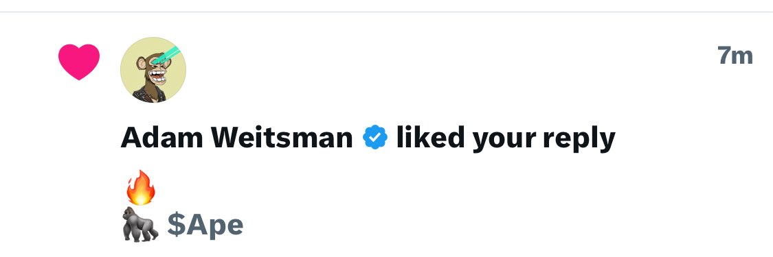 That feeling when a legend hits that like button… 🔥
It’s not about clout — it’s that reminder that what you’re doing reaches people.
One day I wanna be the one dropping those likes that make someone’s whole day. 👊💯🦍 

Blown away this weekend! Thx <a href="/BoredApeYC/">Bored Ape Yacht Club 🍌</a> &amp; <a href="/AdamWeitsman/">Adam Weitsman</a>