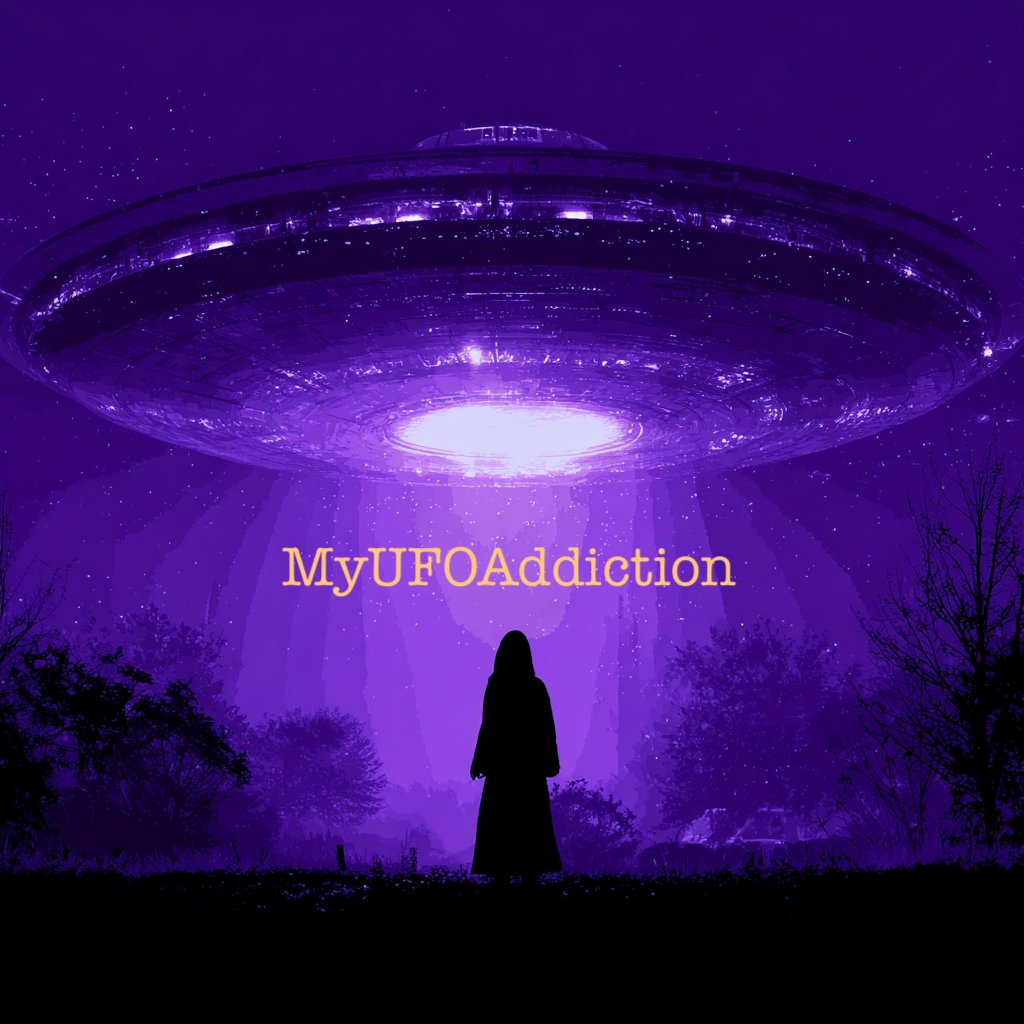 myufoaddiction's tweet image. MyUFOAddiction, Alien Being Under Purple UFO Mothership My UFO Art.