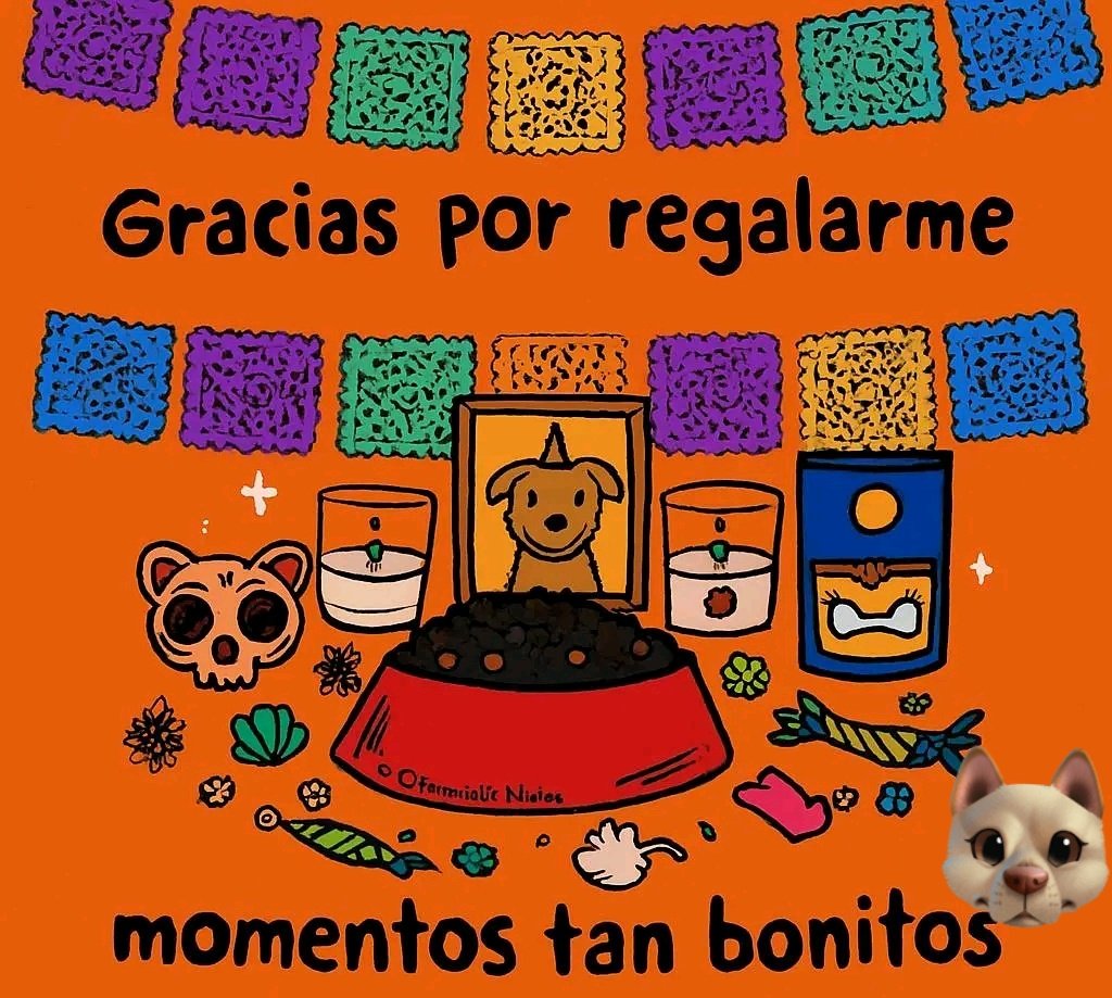 Tiofelino's tweet photo. Cada año, el 27 de octubre, muchos colocan un altar para sus amigos de cuatro patas; en él, su comida favorita, su juguete, el plato que más le gustaba y una foto, para darles la bienvenida a este mundo por un instante. #YaVienen #DiaDeMuertos 🐱❤️🐶 https://t.co/Le4ncfUA9N