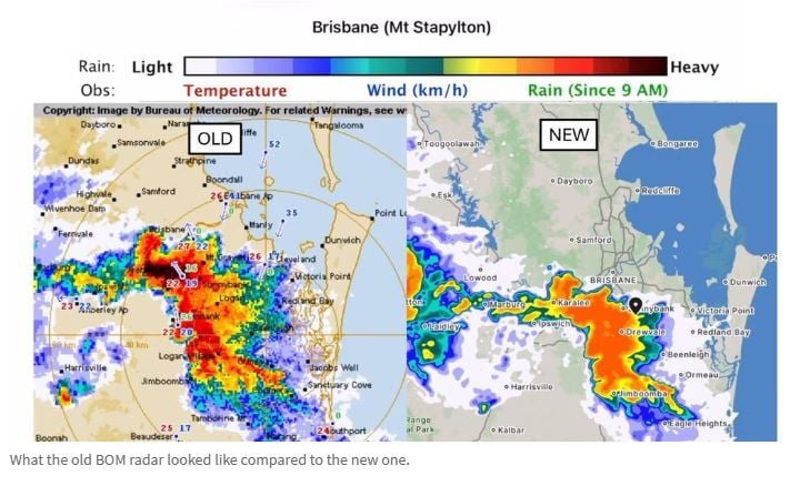 MRobertsQLD's tweet photo. BOM’s new weather radar is a disaster.

Queenslanders saw it fail first-hand on Sunday — and the consequences were real.

We need it changed back.

Who else agrees? https://t.co/cHEWZKyLTi