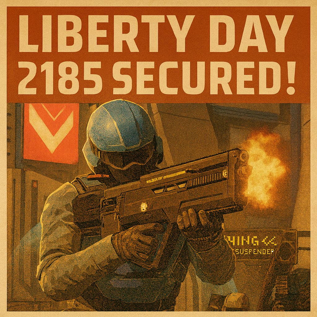 helldiversforum's tweet photo. Helldivers, rejoice! The miracle of Managed Democracy has triumphed once again. Through your unwavering valor and precision, Liberty Day 2185 was secured, and the skies of Super Earth blazed with the righteous light of Freedom. ✊ #Helldivers #Helldivers2 #HelldiversForum https://t.co/QjBrJVPTr3