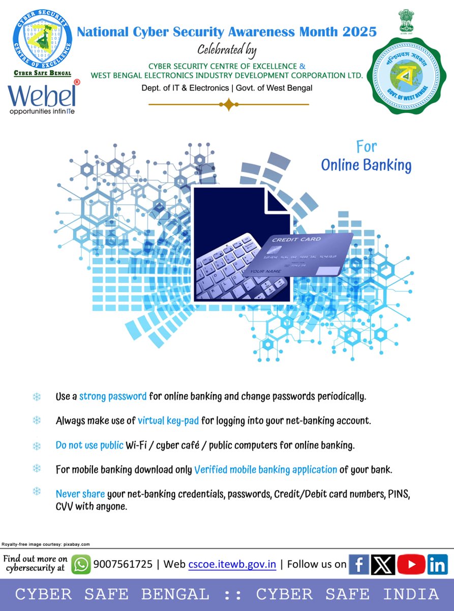 cscoe_wb's tweet image. Every year October is celebrated as National Cyber Security Awareness Month to emphasize the importance of staying safe online. Share our daily posters with your friends to spread cyber security awareness for Day 27
#CSCOE #CyberAwareness #cybersecurity #NCSAM