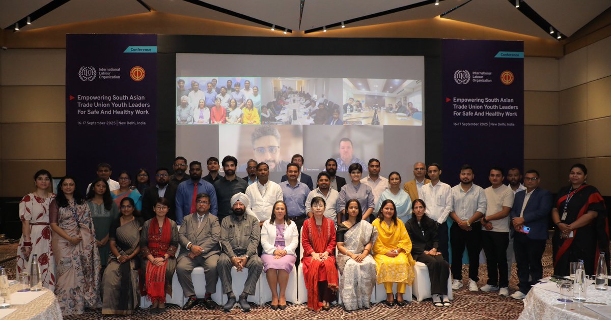 Safe and healthy work is a RIGHT, not a privilege!
Young trade union leaders from🇧🇩, 🇮🇳,🇳🇵,🇵🇰, 🇱🇰 and 🇲🇻 united in New Delhi for <a href="/ILOACTRAV/">ILO ACTRAV</a> regional conference to push for safer and healthier workplaces across South Asia. 👉bit.ly/3WpJonZ