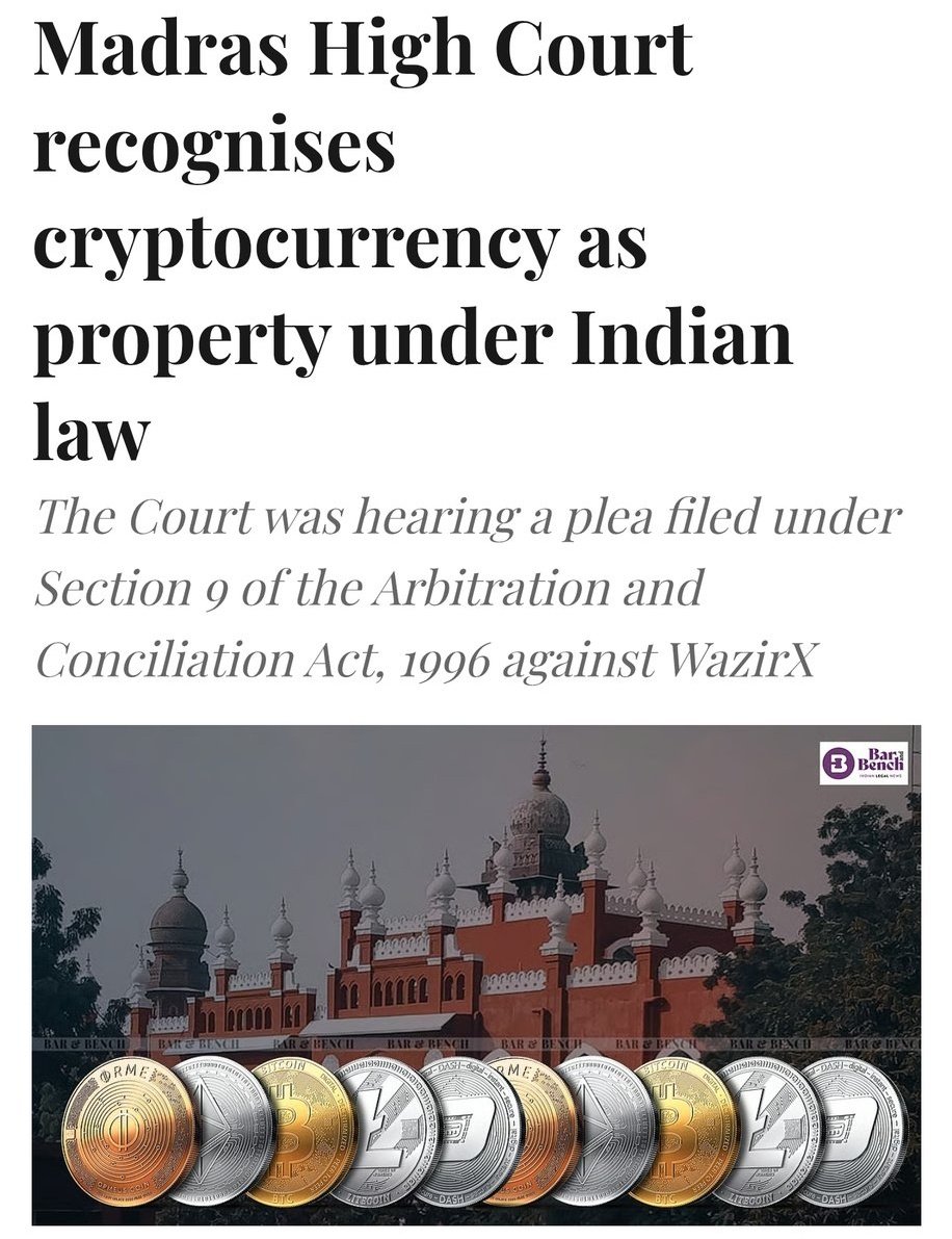 Breaking news 🔥🔥

🇮🇳Madras High Court declares cryptocurrency is “property” under Indian law!

#CryptoMarket #cryptonews