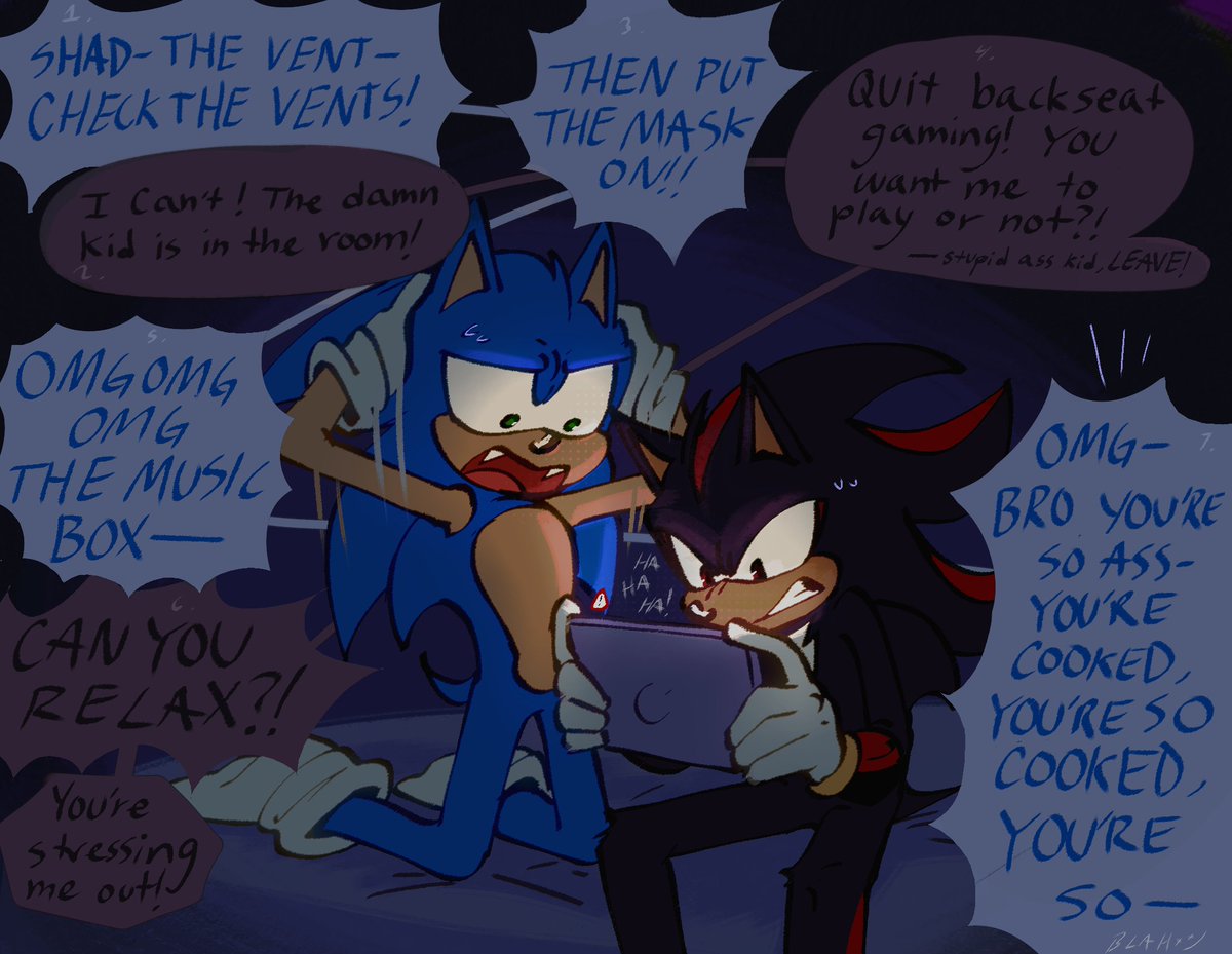 blahlahblash's tweet image. Day 26: Games
Sonic trying to teach Shadow how to fnaf 😵💫
#sonic #sonadowtober #fnaf