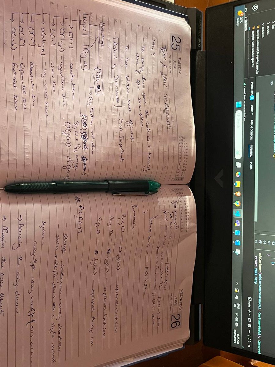 harshtwt_'s tweet image. Day 05 of My DSA Journey🚀
Today’s learning:
>> Time & Space Complexities – Big O, efficiency, optimization
>> Arrays – syntax, operations, limitations
>> Patterns – Floyd’s & Pascal’s Triangle
💡Key takeaway:
Efficiency + Structure = Smarter Code 
#DSA #CPlusPlus #100DaysOfCode