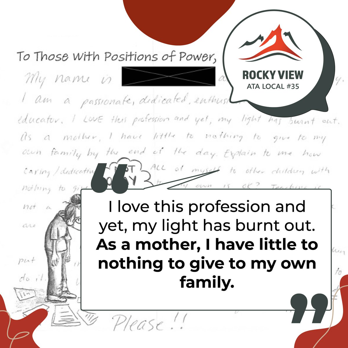 Public education is NOT OKAY.

We ask you to reflect, recognize the emotional toll, and take a stand for the future of public education.
📢 Share our messages.

📚 Get informed.

✊ Advocate fiercely.

Support public education. Support our future.
#Red4EdAB #AlbertaTeachers