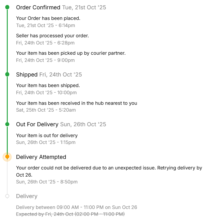 mr_sarkar321's tweet photo. @flipkartsupport @Flipkart @jagograhakjago @CPAIndia Service is worst! My order was supposed to be delivered on 24th, but still showing “unexpected issue.” When will it be resolved? I need my items delivered today or a full refund with compensation. Very disappointing experience! https://t.co/kPUXYjMJtP