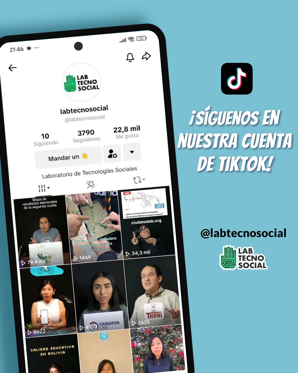 LabTecnoSocial's tweet image. 🤖🎉 Hace poco abrimos nuestra cuenta en TikTok, con videos cortos donde te contamos en primera persona sobre nuestros proyectos. La mayoría de ese contenido solo está disponible allí. ¡Te invitamos a seguirnos!
👉 tiktok.com/@labtecnosocial