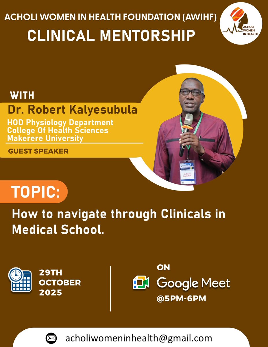 LuckyAjok's tweet image. Ready to Level Up Your Medical Journey? 
Join the Acholi Women in Health Foundation (AWHIF) for an unforgettable Clinical Mentorship Session. To join the meeting on Google Meet, click this link: 
meet.google.com/zei-tjfv-eet 
#ClinicalMentorship #futuredoctors