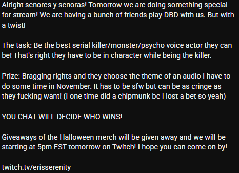 ErisSerenity's tweet photo. HEY HEY HEY! This Tuesday stream is gonna be so much fun with so many friends! I hope you can come on by tomorrow. 

https://t.co/PeqmmKQ7Ui https://t.co/w7MTkCpo7R
