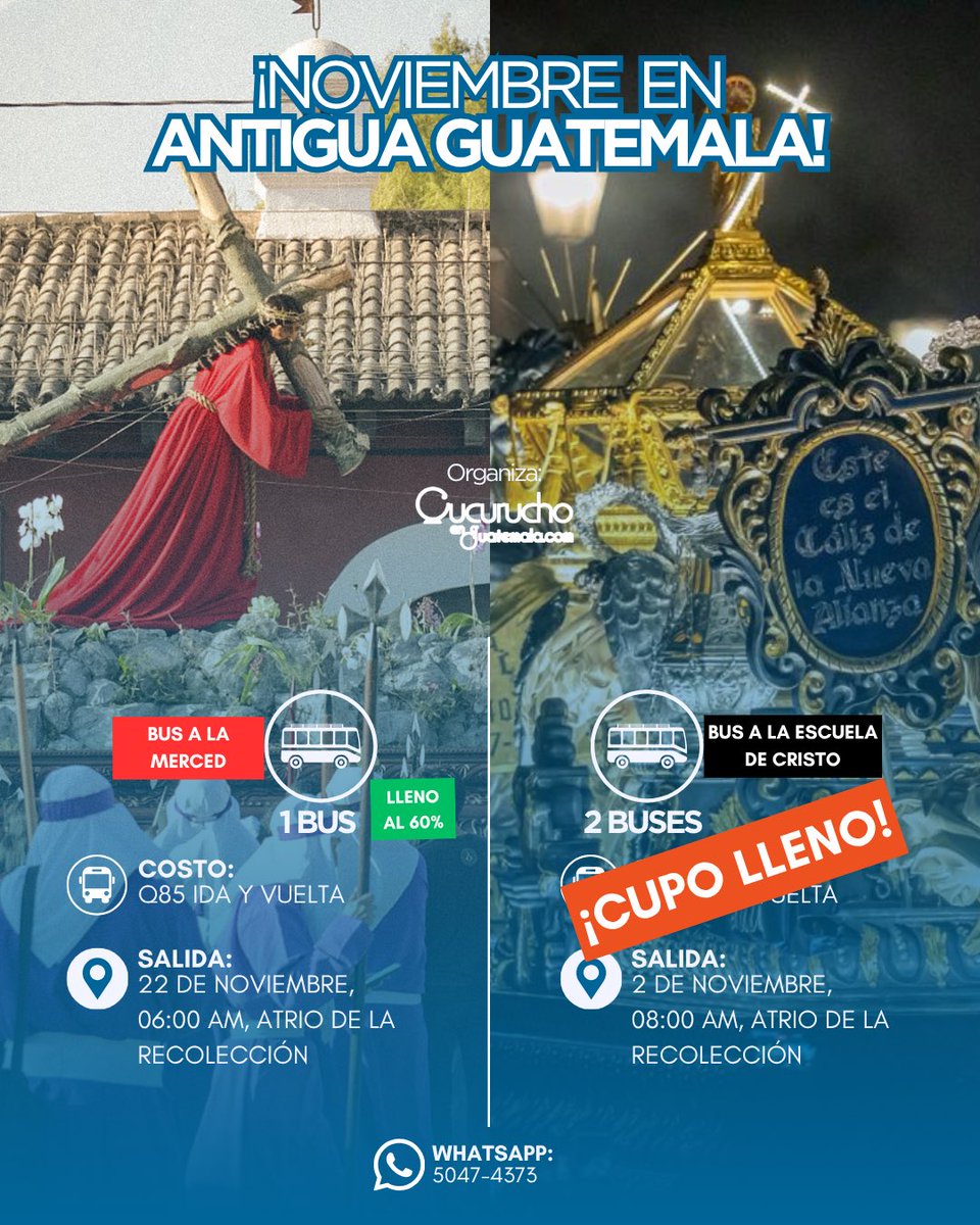 cucuruchoguate's tweet image. ¡Se está llenando el bus para este 22 de noviembre! No te quedes sin la oportunidad de ir a la Antigua Guatemala para la procesión extraordinaria de Jesús de la Merced 🤩🚍#vamosalaAntigua #noviembre2025 #Excursiones #CucuruchoEnGuatemala