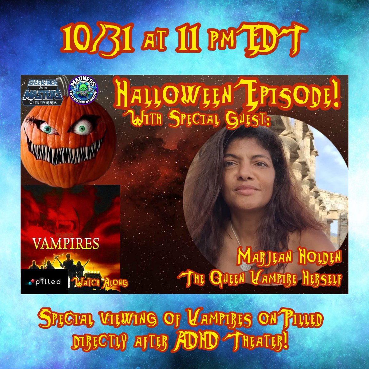 ThunderNerdsPod's tweet image. Happy Halloween! Here’s what’s shaking down this week! 

#geekmen #thundernerdshoo
#adhdtheater #phantomsmovie #nefarious #johncarpentersvampires