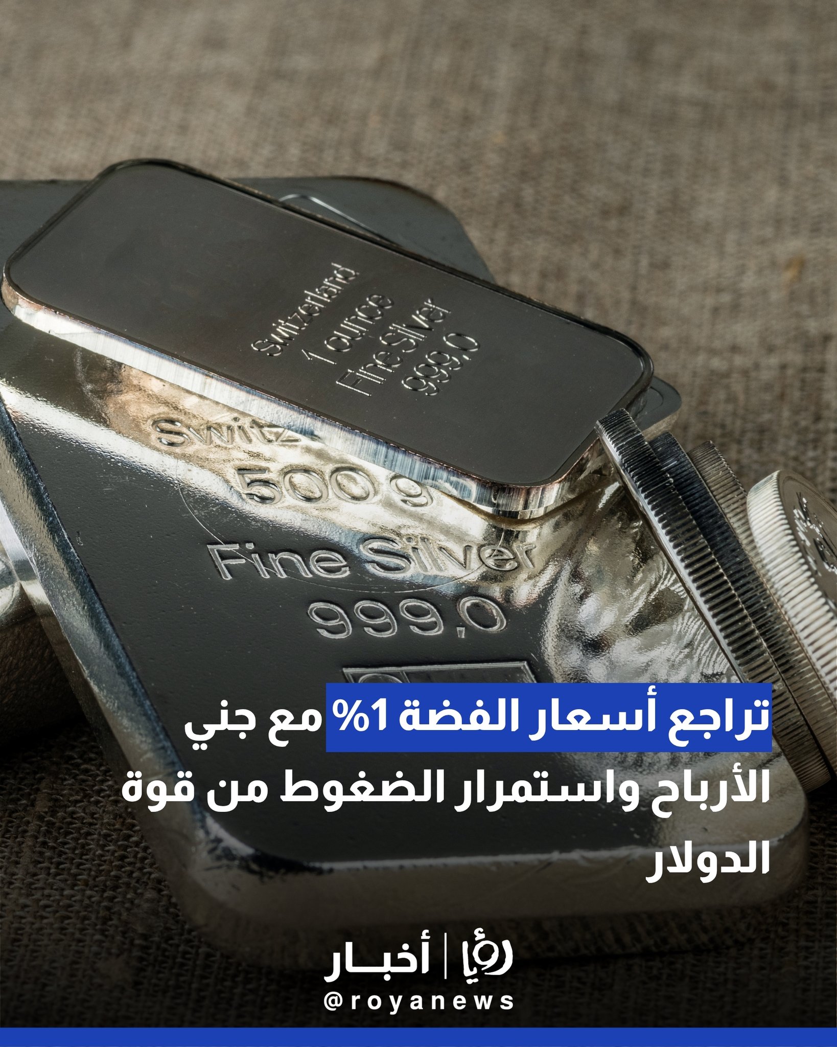تراجع أسعار الفضة 1% مع جني الأرباح واستمرار الضغوط من قوة الدولار 