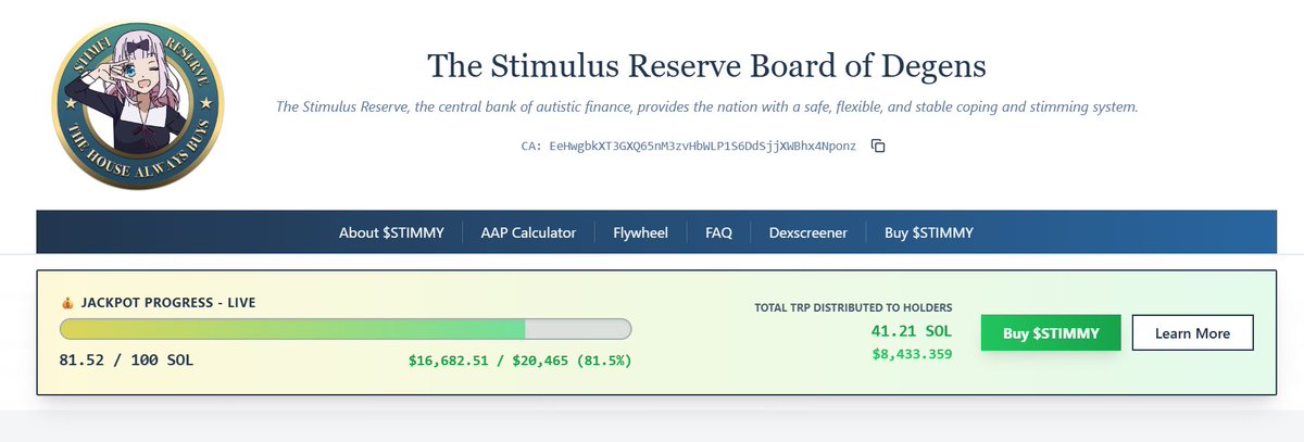 As you're taking profits on other pumps, throw a couple SOL into $stimmy and let it work for you.