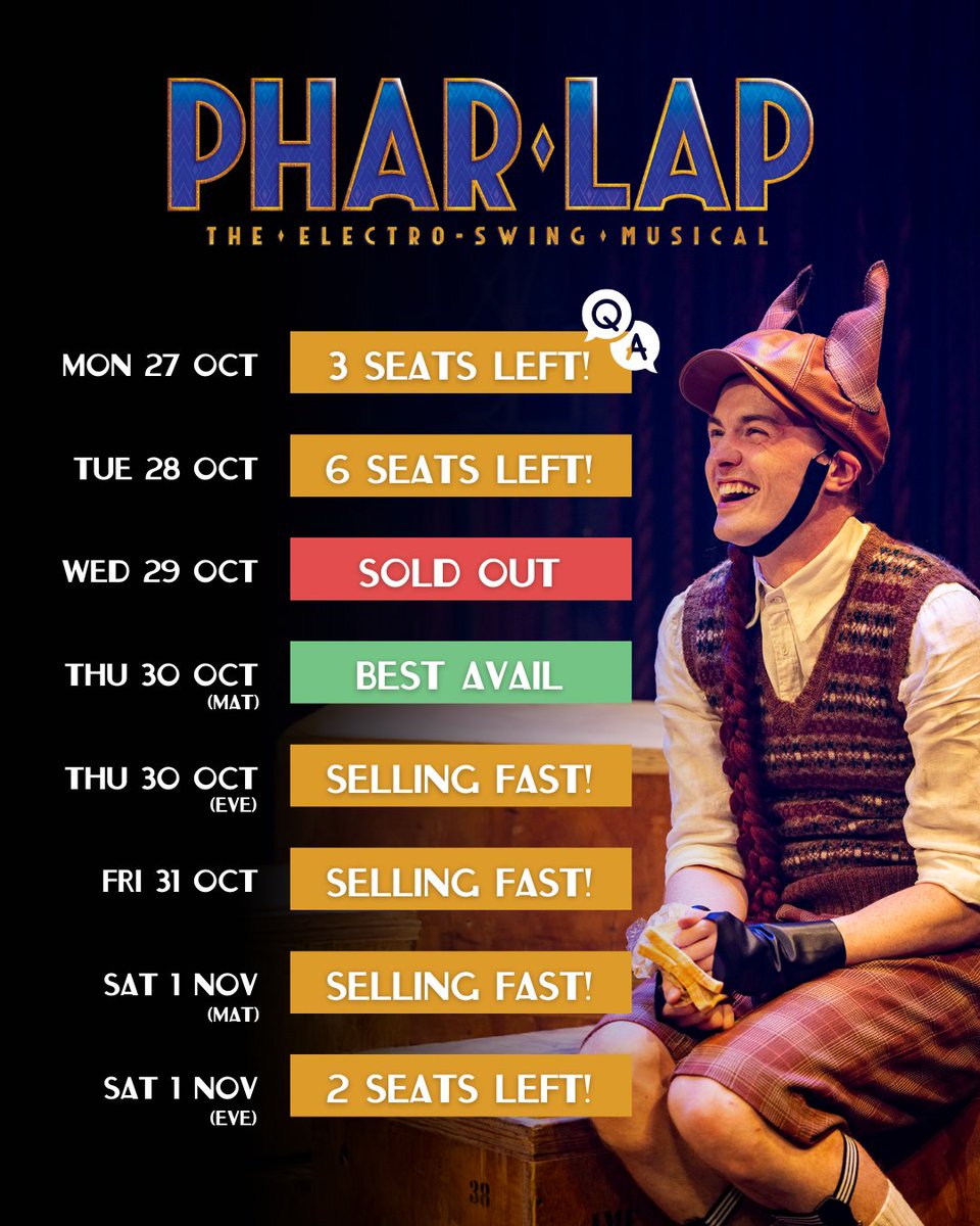 After a stampede of 5-star reviews, Phar Lap: The Electro-Swing Musical is the talk of the track! 🐎🌟
This week has galloped out the door and the rest of the season’s hot on its heels.
🎟️ Book today - you’d be foal-ish to miss it!