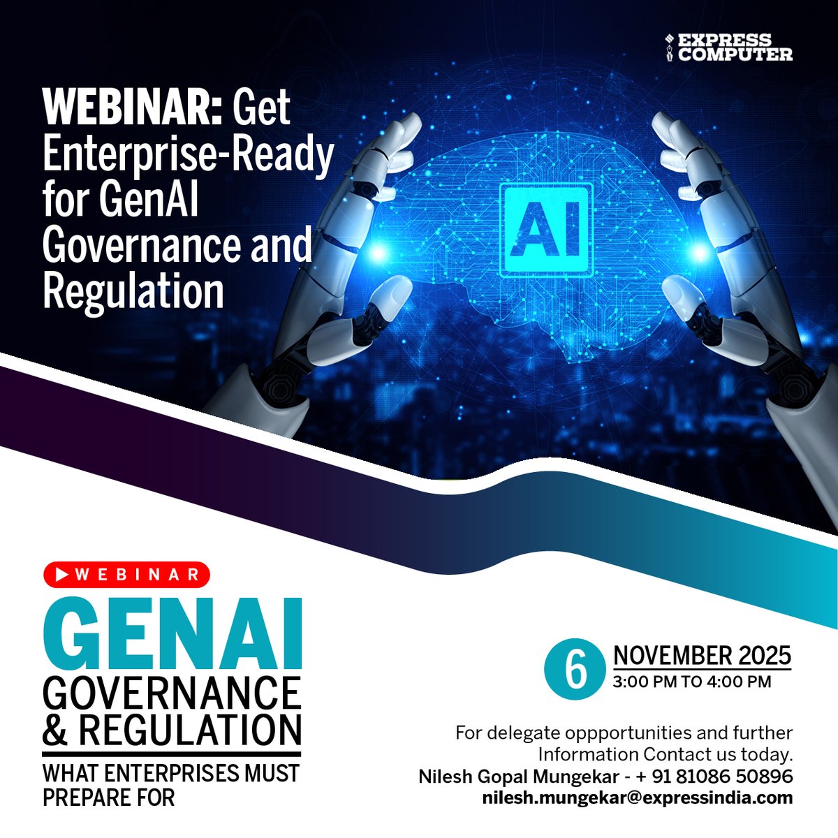 ExpComputer's tweet image. Get Enterprise-Ready for GenAI Governance and Regulation!
Join us in a #LiveWebinar - Gen-AI Governance & Regulation ~ What Enterprises Must Prepare For
📝 Register Now: t.ly/6genaiX
📅 Thursday, 6th November 2025 
🕒 3:00 PM - 4:00 PM IST
@srikrp @NivedanPrakash…