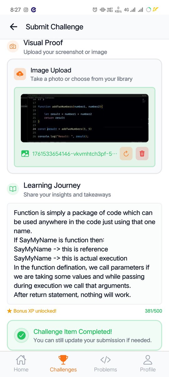 iamabhishek012's tweet image. #Day18 of #25daysjschallenge on masterji app .
Topic: functions
@Hiteshdotcom @ChaiCodeHQ