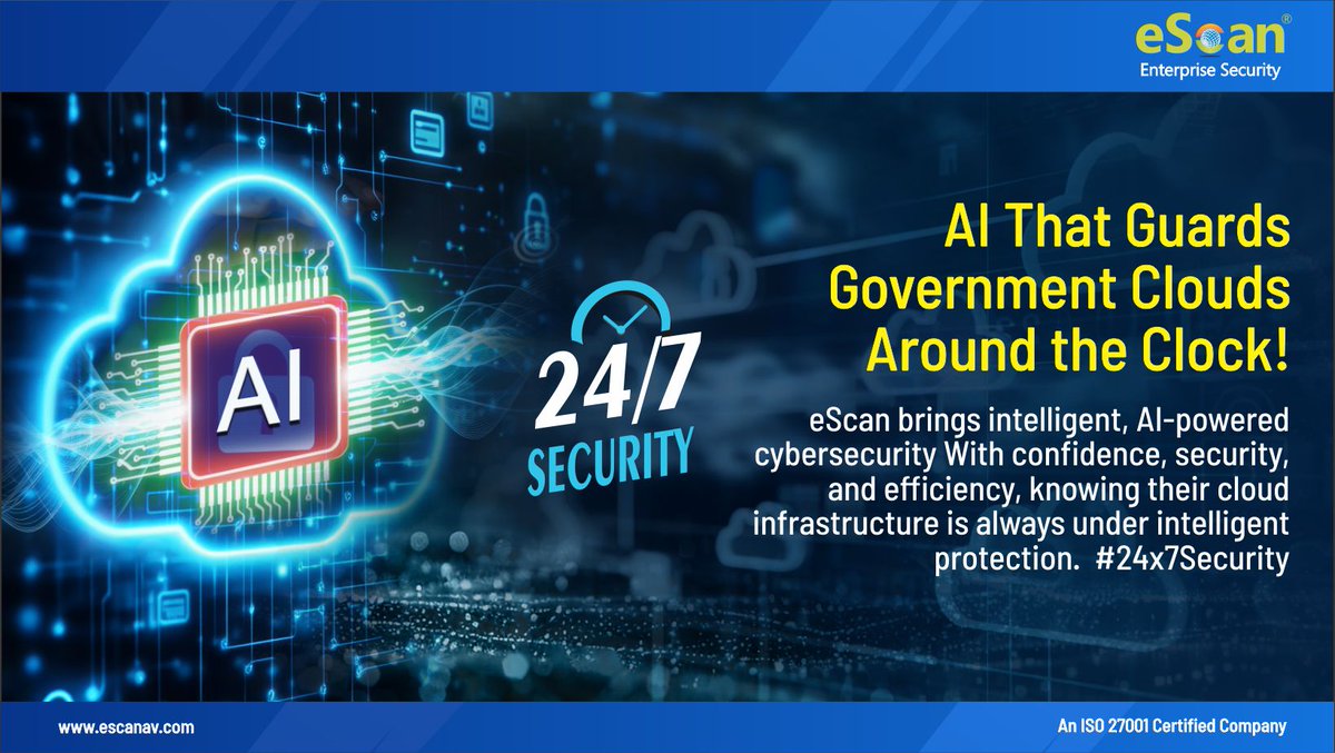 escan_tweet's tweet image. ☁️ AI That Guards Government Clouds Around the Clock ☁️

Secure your government cloud infrastructure with eScan—where AI never sleeps, so your data is always safe. 🚀
escanav.com/en/online-stor…
#eScan #Cybersecurity #GovernmentCloud #AIProtection #DataSecurity #CyberResilience