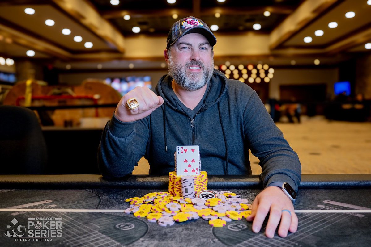 Nicholas Burris takes down the RunGood Grand Prix Main Event in Tulsa! 🏆

Burris outlasted a 469-player field to claim the $65,435 top prize and the coveted RGPS Main Event Ring 💸💍

Catch the full winner’s reaction and day recap ⬇️

🔗: pokernews.com/tours/rungood-…