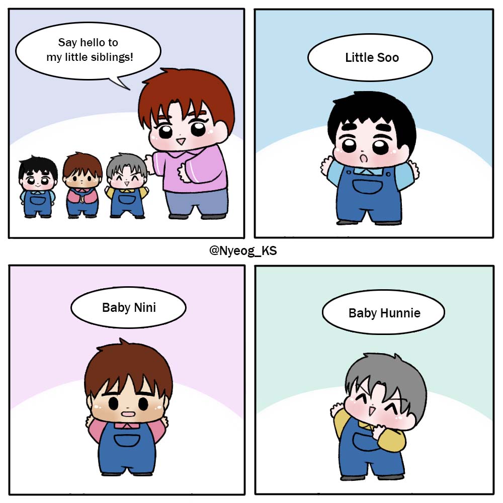 Nyeog_KS's tweet photo. [Fanart] "Suho’s Little Siblings" 💕 https://t.co/67pizr1YLu