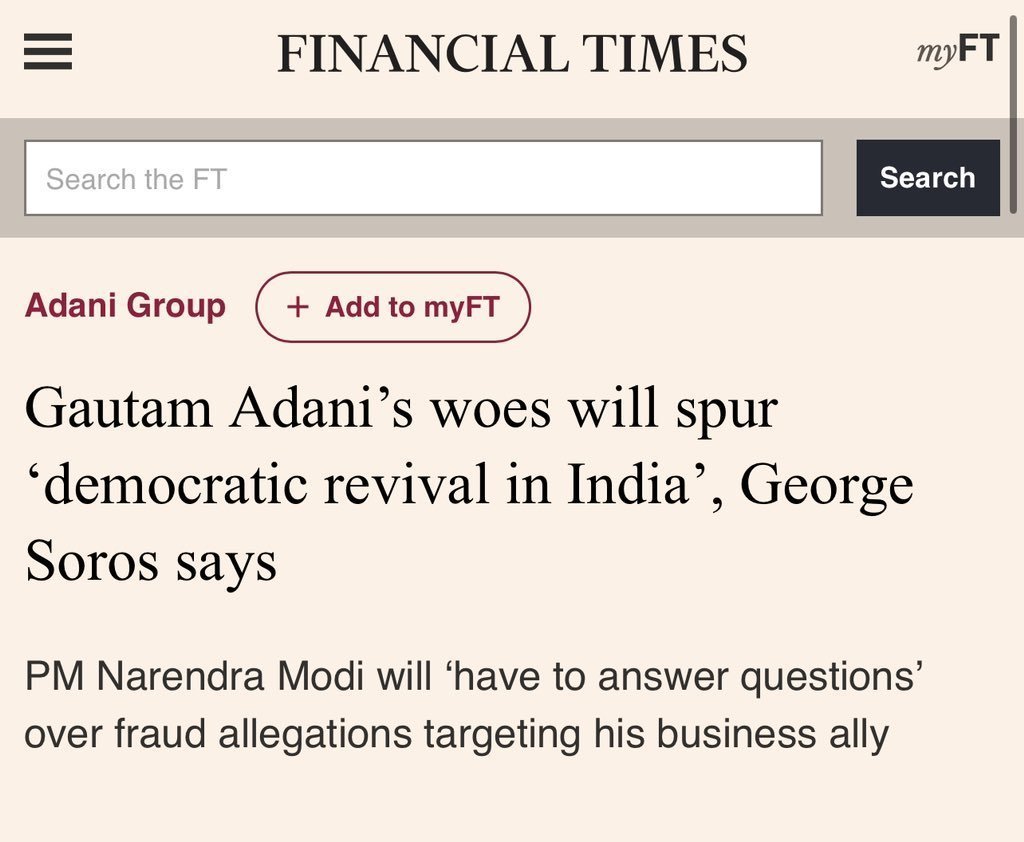 aravind's tweet image. A warning note on WaPo's fake narrative about "LIC investment in Adani." The actual hit job on Adani and Indian markets, to cause them to decline and use it to rock Indian govt, is yet to happen. But is coming soon. 
The WaPo article merely reiterates a publicly known and…