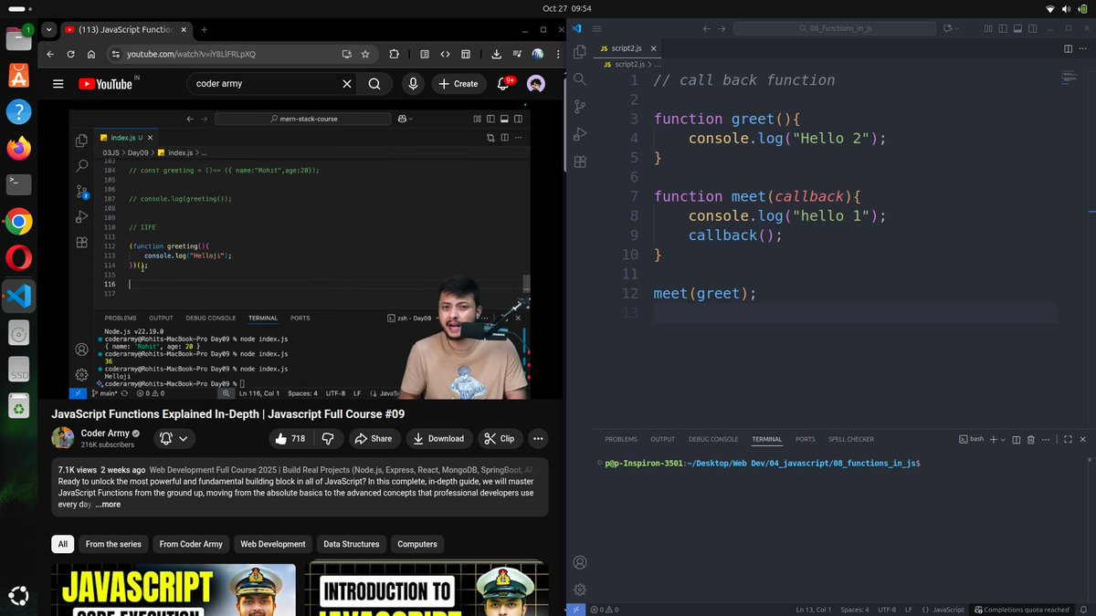 priyanshudevs's tweet image. Day 23 complete! JavaScript Functions deep dive - callback functions, function declarations, function expressions, arrow functions, and different ways to create functions.