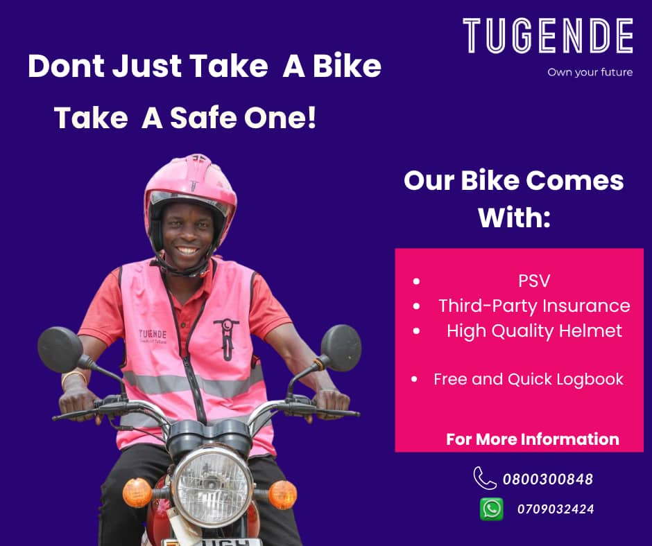 Tugende1's tweet image. With Tugende, you dont just get a boda loan; you get flexible repayment, safety, reliability and a team committed to support your personal success and growth. A full package!! 

Own yours today by visiting any of your Tugende branch near you. 

 #AssetFinancing #Ownership