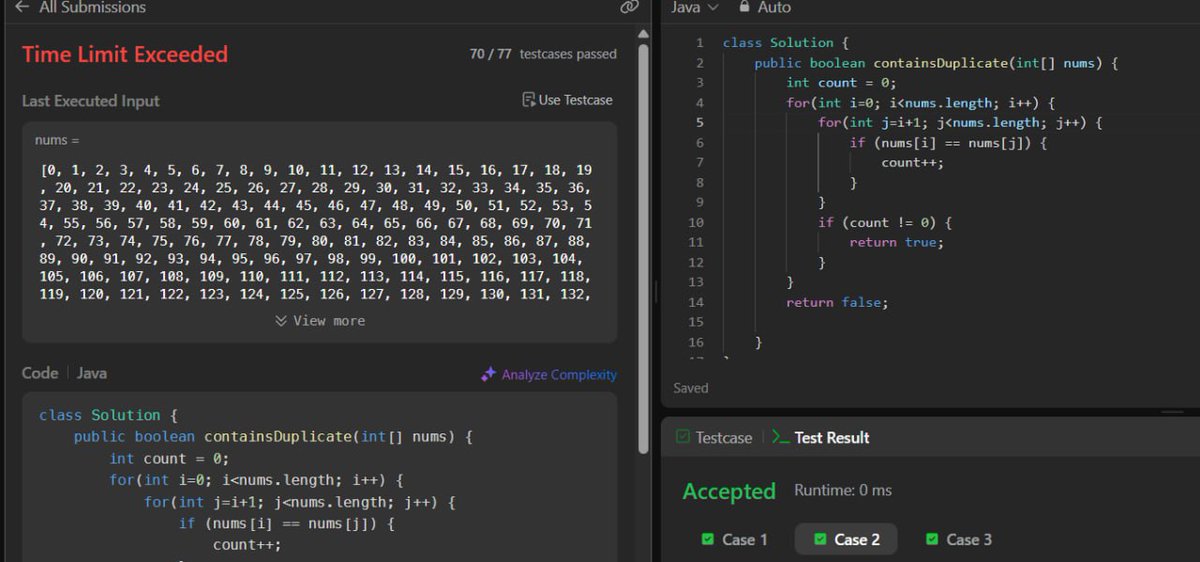 Manish_Kumar60's tweet image. Solved LeetCode 217 – Contains Duplicate
• Brute Force
• Sorting approach
#LeetCode #DSA #Coding #ProblemSolving
