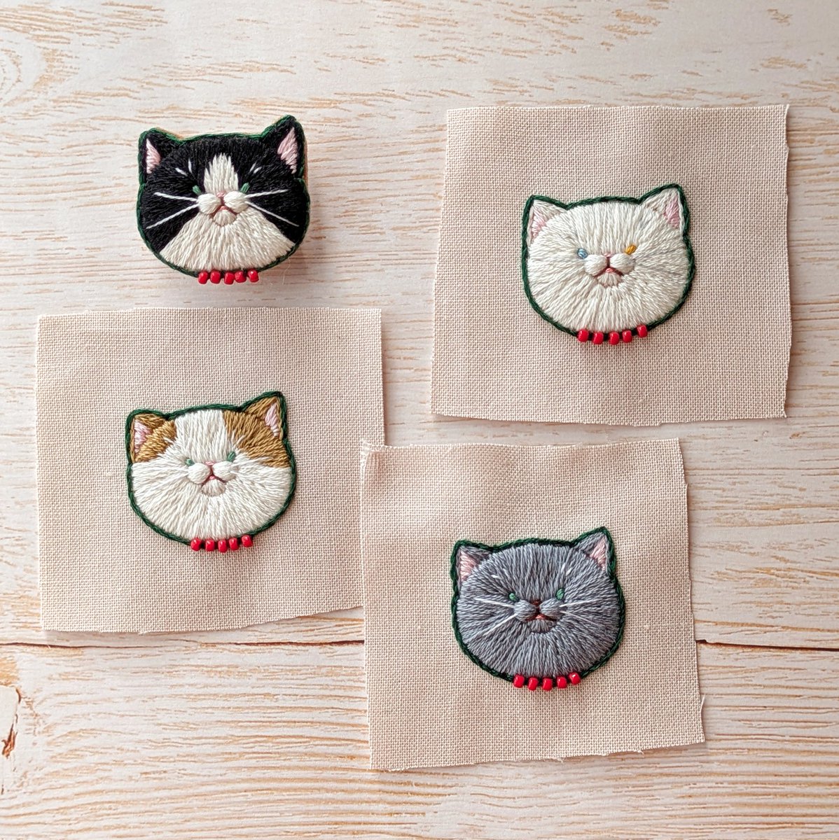豆《ネコの刺繍 》 on X