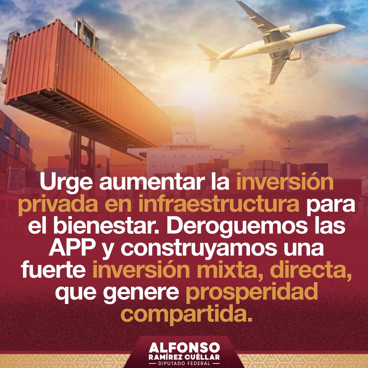 Necesitamos unir esfuerzos entre gobierno y sector privado para modernizar carreteras, sistemas de agua y energía, y llevar bienestar a todas las familias mexicanas.