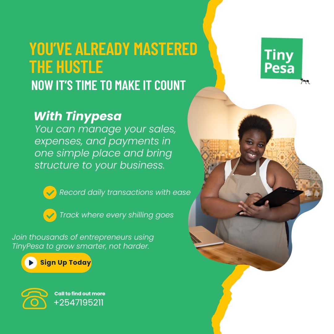 Good morning Kenya!

Most small businesses fail because of poor record keeping. Disorganized books today can mean closed doors tomorrow. 

Stay on top of your records with Tinypesa.