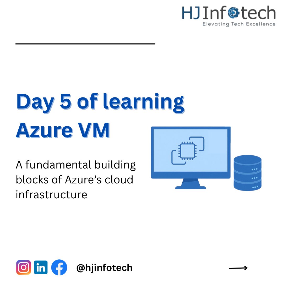 hjinfotech's tweet image. 🚀 Day 5 of our Azure Virtual Machines Series

#Azure #AzureVM #CloudNetworking #AzureVNet #VirtualNetwork #LearningSeries #CloudInfrastructure #DevOps #HJInfotech #AzureLearning #MicrosoftAzure