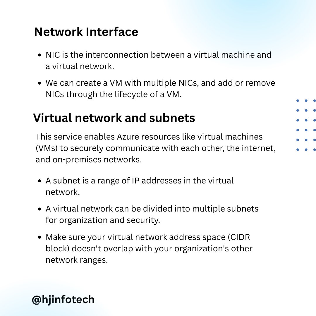 hjinfotech's tweet image. 🚀 Day 5 of our Azure Virtual Machines Series

#Azure #AzureVM #CloudNetworking #AzureVNet #VirtualNetwork #LearningSeries #CloudInfrastructure #DevOps #HJInfotech #AzureLearning #MicrosoftAzure