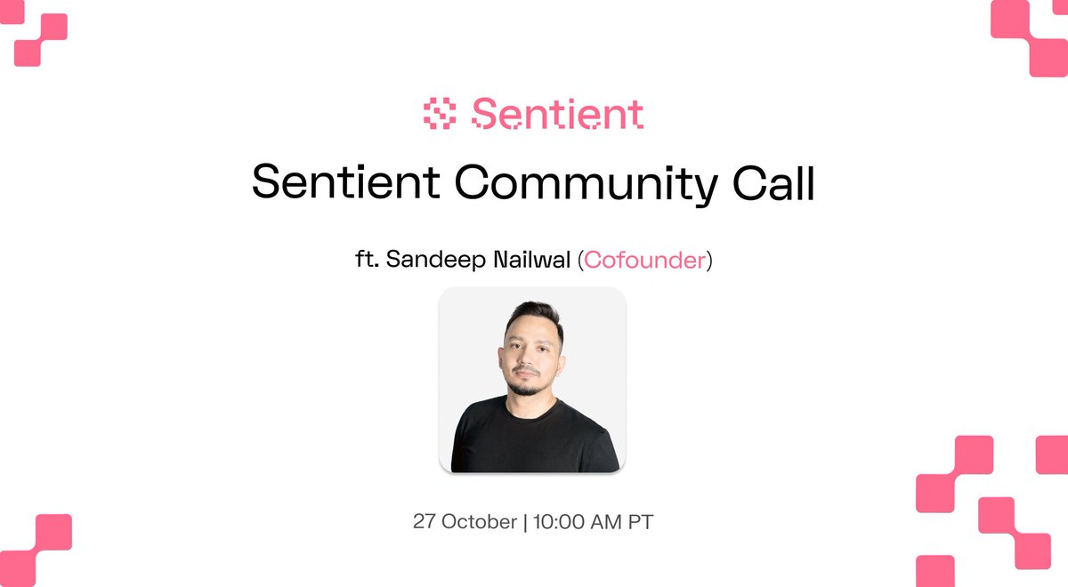 EudomaniaPlato's tweet image. gSenti fams. 

Today is the day for Sentient (4th) Community Call.

This time with @sandeepnailwal @SentientAGI Co-founder, this is such a huge moment for Sentient and the Sentient community.

This is a great opportunity to hear directly from a great mind whose mission is to…