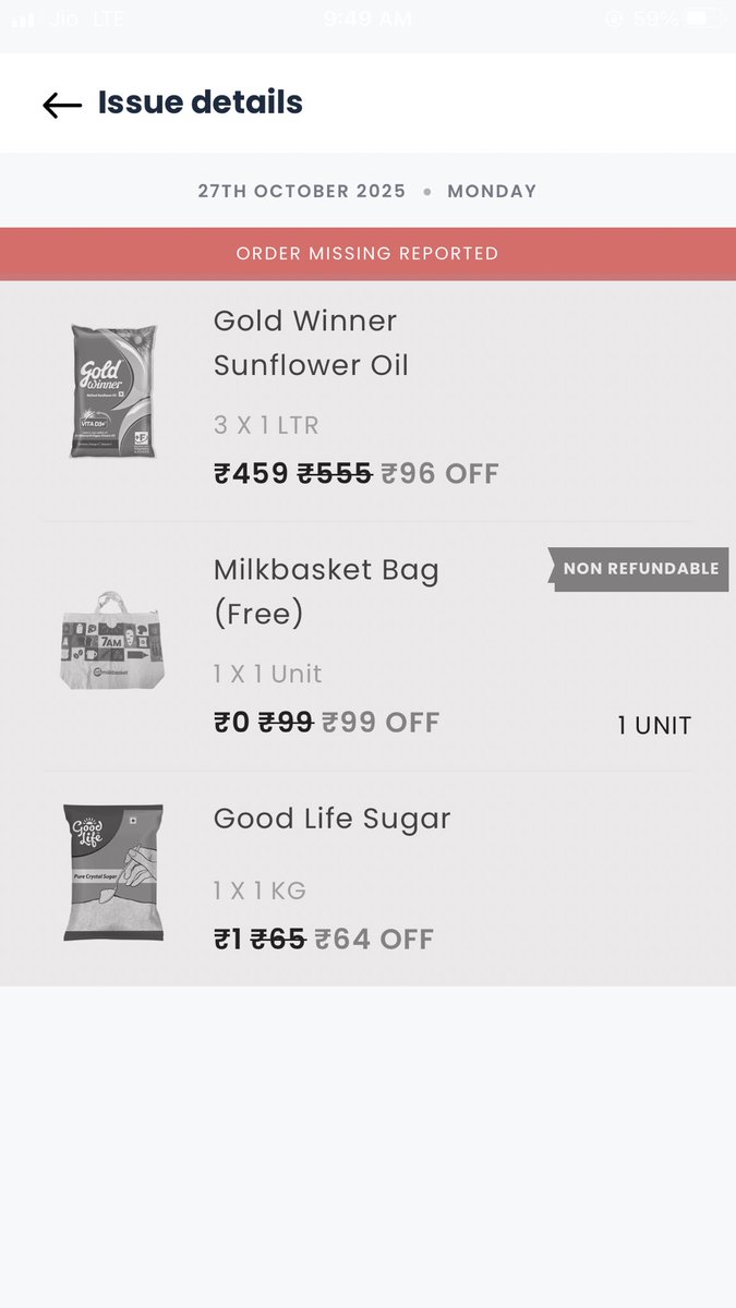 SamarthBagali's tweet photo. Hey @Milkbasketin we had ordered yesterday few product but no product is delivered yet but in app it’s showing it’s delivered can you please check this issues  issue is submitted in app but it’s showing issue will be cleared within 72 hrs it’s to long https://t.co/9CaWd2TprZ