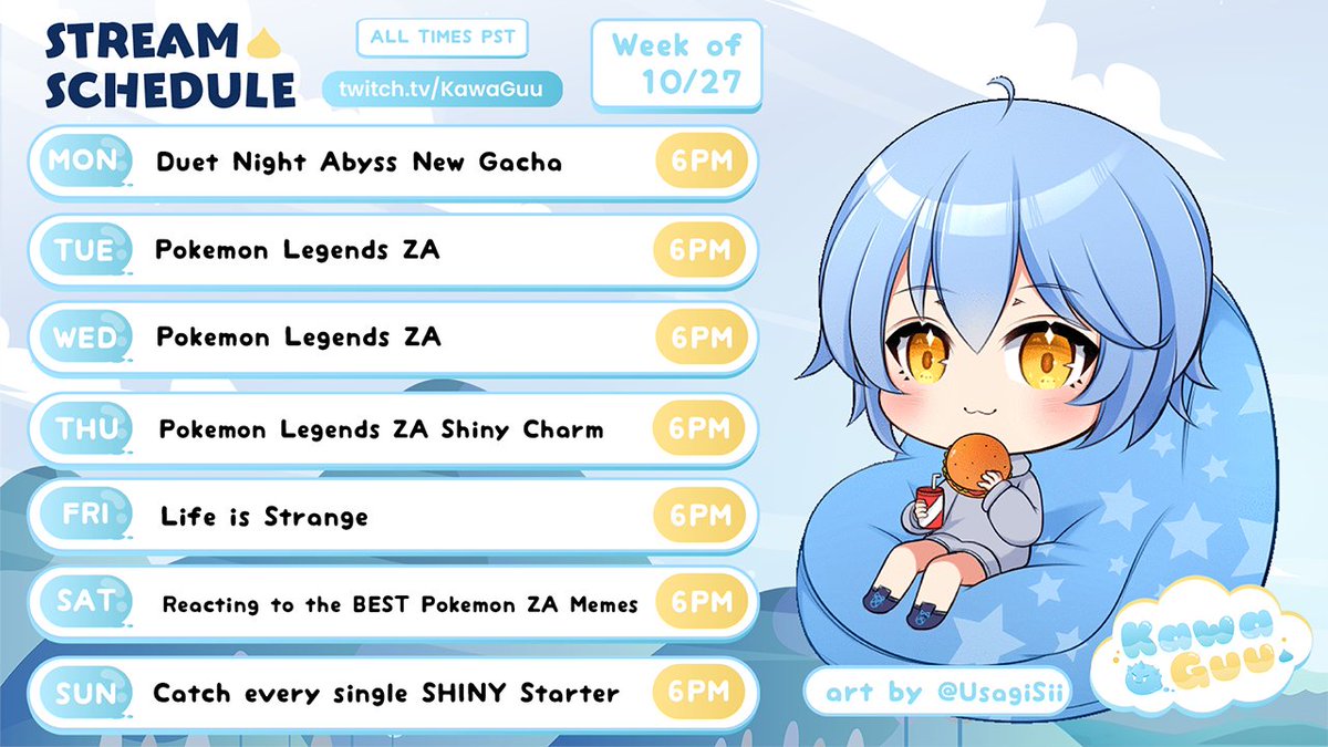 ✨THIS WEEK ✨  

This week we are playing the NEW gacha game Duet Night Abyss and then finishing up Pokemon Legends ZA :D

twitch.tv/kawaguu 

#Vtuber #ENVTuber #VtubersEN