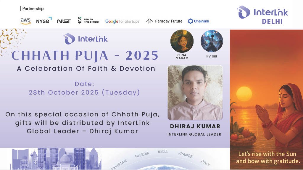 InterLink Network India (@interlinklabsas) on Twitter photo Interlink Network Chhath Puja 2025: A grand festival of devotion, dedication, and human unity, with the worship of the Sun God – a unique confluence of religion, culture, and the digital age.
Gift Distributed By Global Leader Dhiraj Kumar (INDIA)
#InterLink #ITL #ITLG #ITLX Interlink Network Chhath Puja 2025: A grand festival of devotion, dedication, and human unity, with the worship of the Sun God – a unique confluence of religion, culture, and the digital age.
Gift Distributed By Global Leader Dhiraj Kumar (INDIA)
#InterLink #ITL #ITLG #ITLX