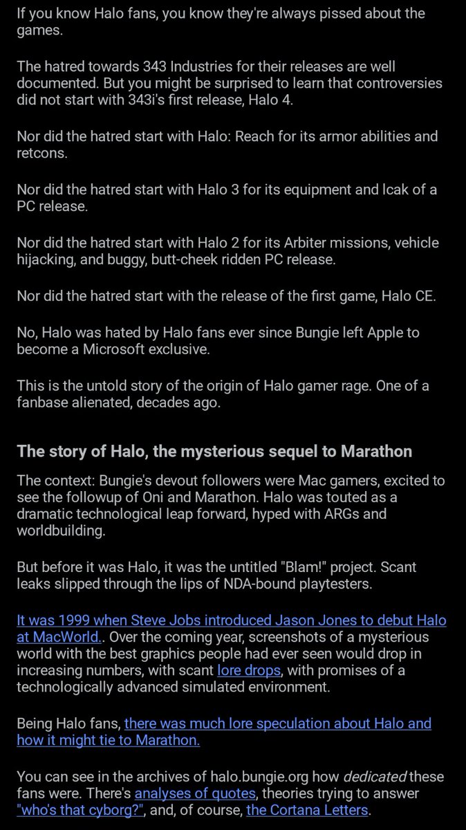 ShatteredSpaces's tweet photo. Let's take a look back into #Halo's history and the Fans that don't like the games.

TLDR:
When #Bungie sold to #Microsoft, the excitement for Halo turned to the vitriolic gamer rage we know today. Halo fans have hated Halo since before Halo even had a name. https://t.co/TvUI0mhWsP