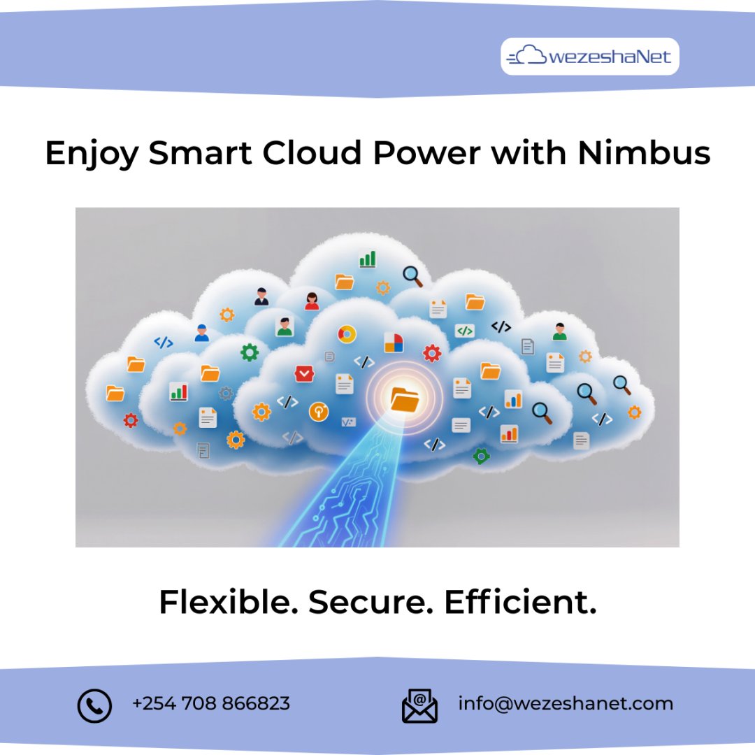 WezeshaNet's tweet photo. 💡 Slow systems. Shared resources. Missed deadlines.
Your teams deserve better.
Nimbus Cloud delivers:
✅ Smart performance
✅ Reliable uptime
✅ Secure access
Real efficiency = freedom to perform. #NimbusCloud #SmartIT #DigitalTransformation #KenyaTech https://t.co/6odRIk0kM6
