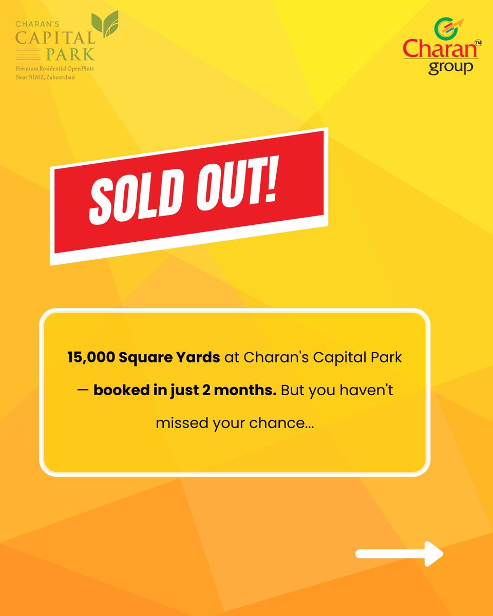 Charangroup_in's tweet image. 15,000 Sq. Yards sold out fast — 18,000 more just unlocked! 🚀 Don’t miss your second chance to own the future.

#CharansCapitalPark #CharanGroup #NIMZ #NIMZZaheerabad #InvestmentOpportunity #HyderabadRealestate #Zaheerabad #GrowthZone #LimitedRelease