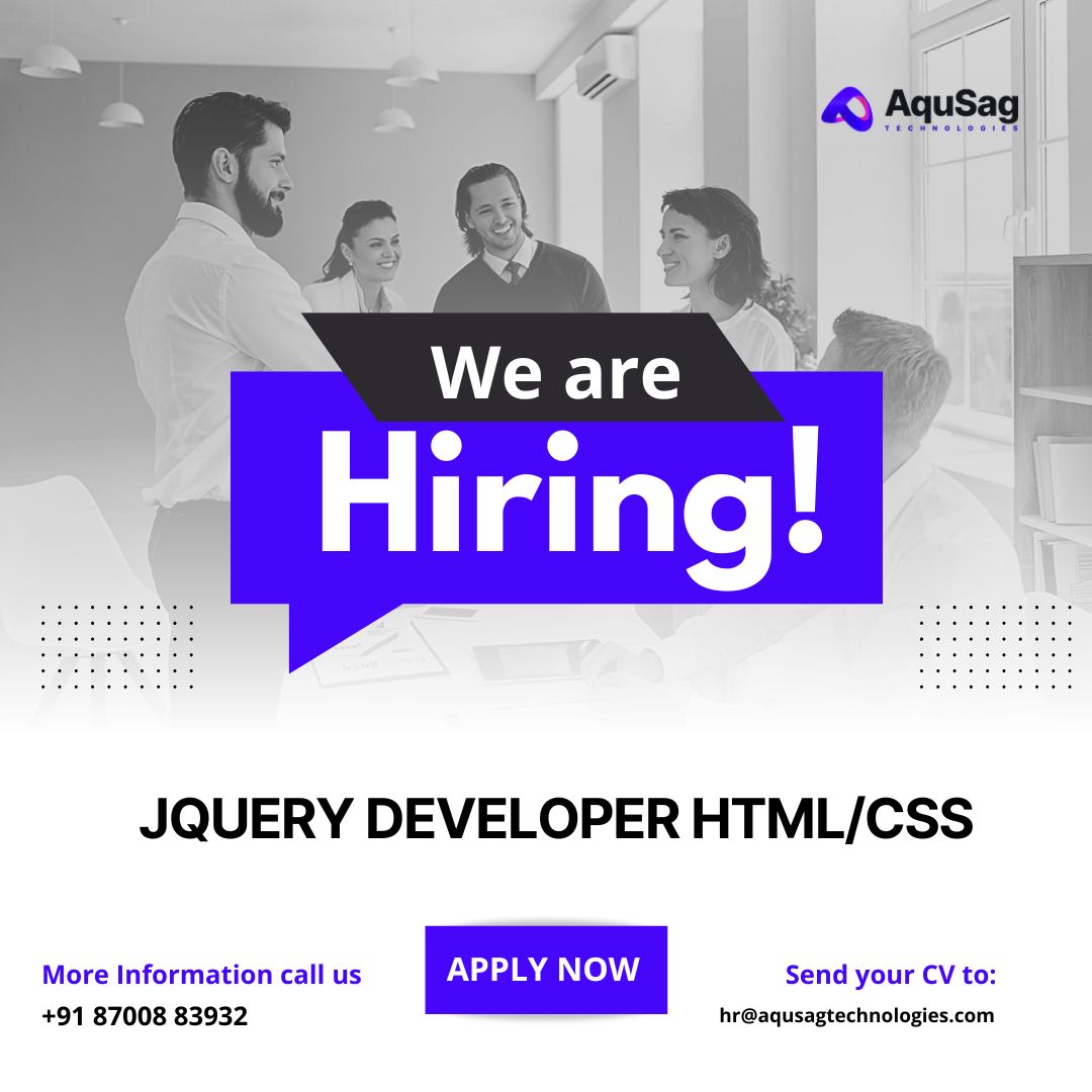 aqusag's tweet image. We’re #Hiring! 🚀
Looking for a talented jQuery Developer (HTML/CSS) to join our team.

💻 3+ yrs experience
🌐 Strong in DOM, AJAX &amp;amp; responsive design
📧 hr@aqusagtechnologies.com 
📞 +91- 8700883932 

🔗 aqusag.com/jobs/detail/jq…

#Jobs #FrontendDeveloper #jQuery #Hiring