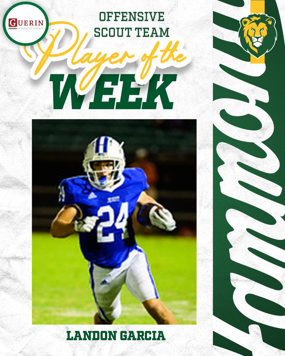 LionUpFootball's tweet photo. Congratulations to this week's @LionUpFootball Guerin Insurance Scout Team Players of the Week Carter Byrd, Landon Garcia and Tanner Spears, as well as Academic Lion of the Week Breland Curry!

#LionUp | #TheStandard https://t.co/JZccdOiGHN