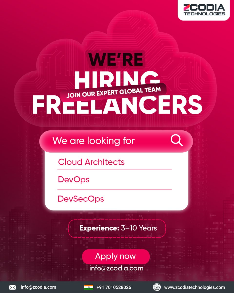 zcodia's tweet image. We’re Hiring Freelancers!

Zcodia Technologies is looking for Cloud Architects, DevOps &amp;amp; DevSecOps Experts (3–10 yrs) to join our global remote team.

Apply Now 👉 forms.gle/gYJCqrrxtRsVUe…
📧 info@zcodia.com | 📞 +91 7010528026

#HiringNow #DevOps #CloudArchitect #DevSecOps