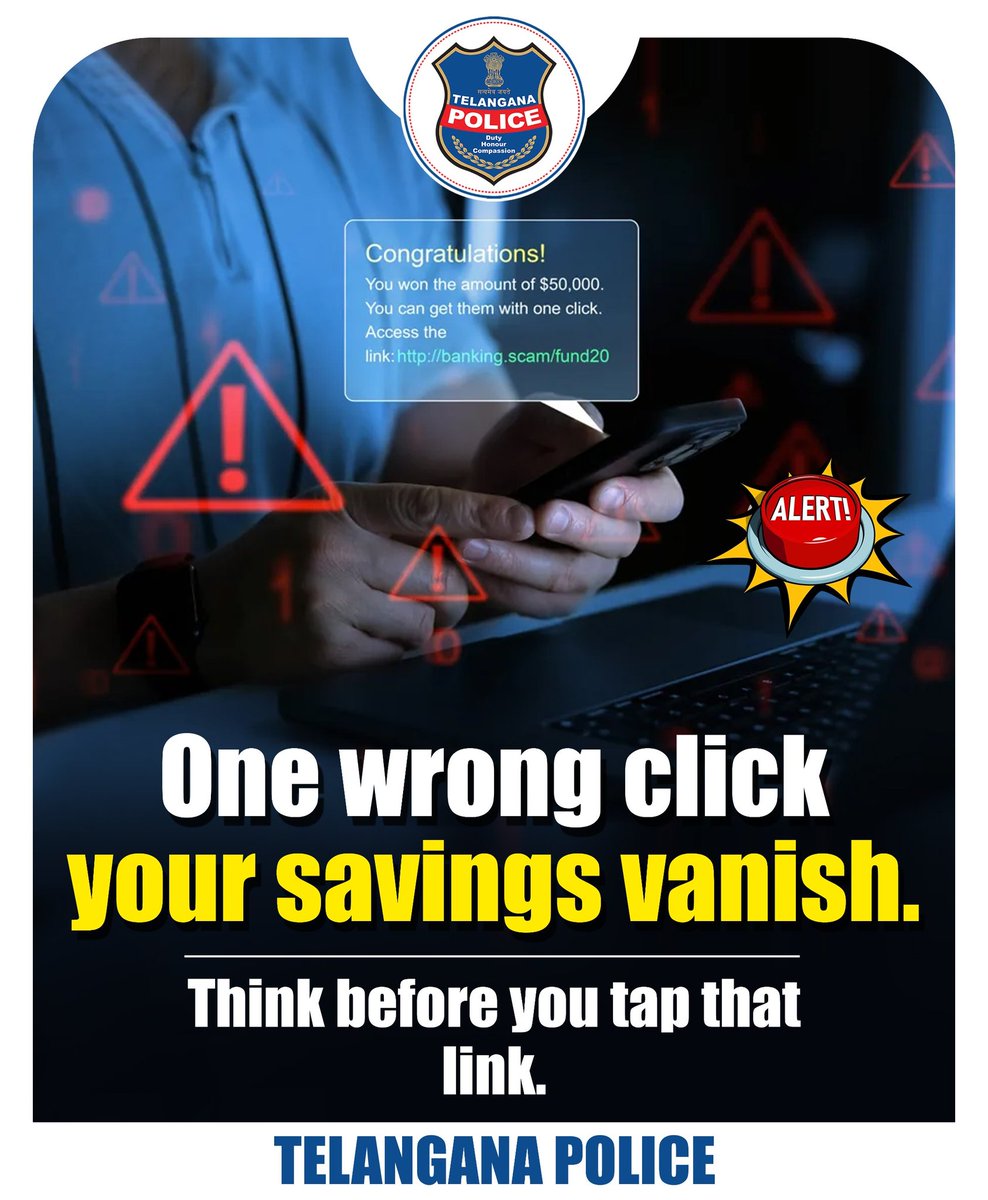 Never share OTPs, UPI PINs, or bank details with anyone.
Together, let’s build a Cyber-Safe Telangana.

#CyberSafeTelangana #UPIFraudAwareness #UPIFraud #CyberSafety
#TelanganaPolice
